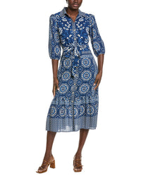 Maison Tara Engineer Print Miranda Short Sleeve Midi Dress