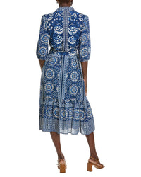 Maison Tara Engineer Print Miranda Short Sleeve Midi Dress