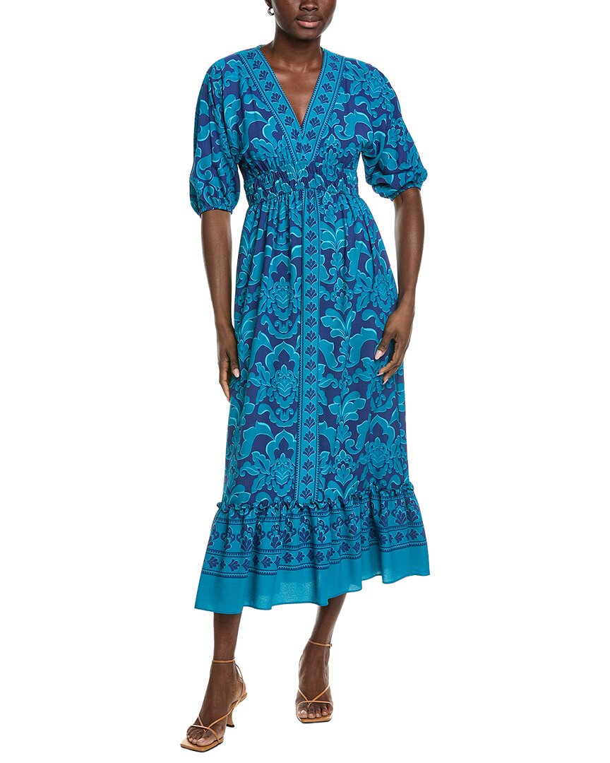 Maison Tara Printed Ghost Crepe Short Sleeve Midi Dress