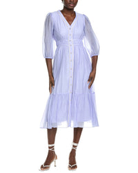 Maison Tara Pleated 3/4 Sleeve Midi Dress