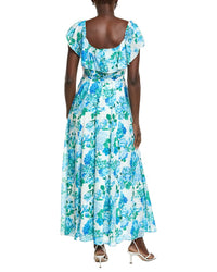 Maison Tara Printed Chiffon Crepe Short Sleeve Maxi Dress