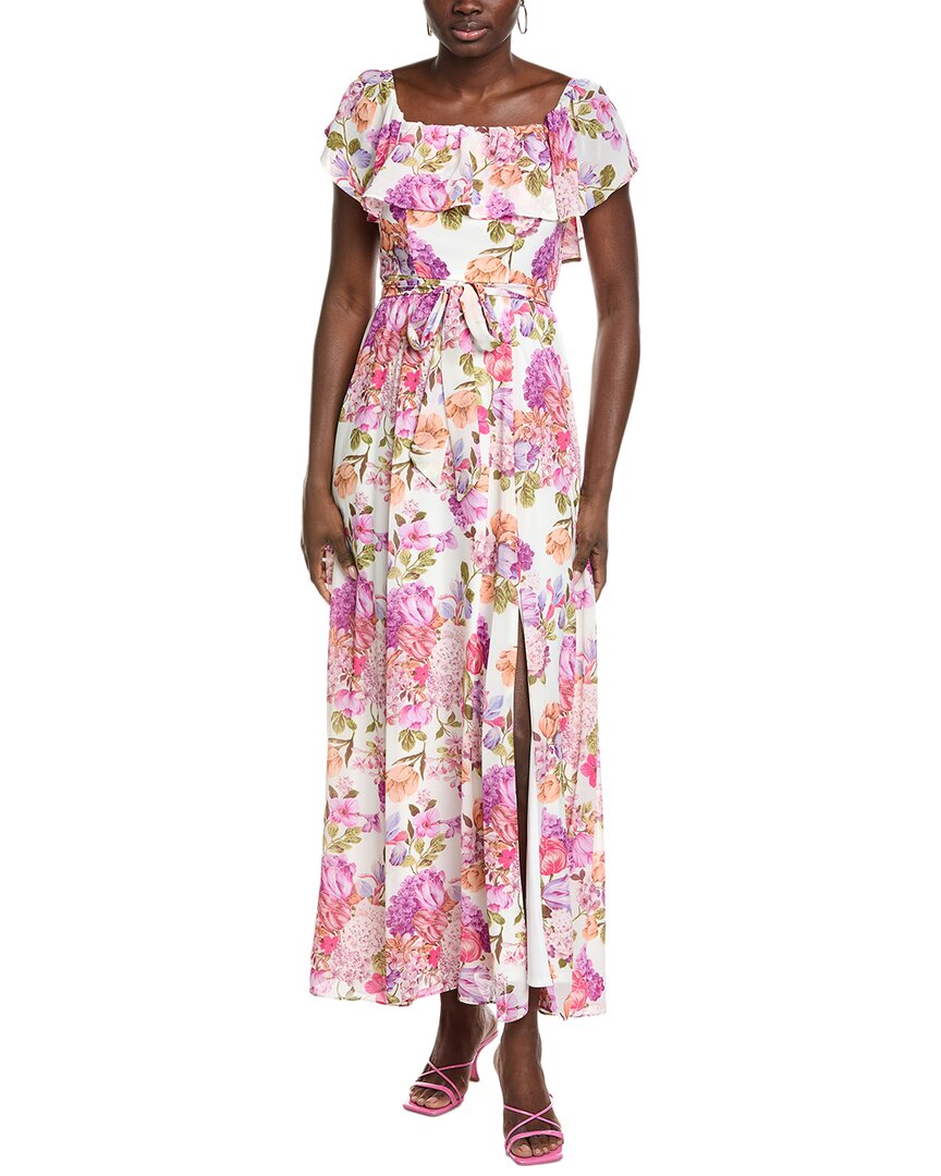 Maison Tara Printed Chiffon Crepe Short Sleeve Maxi Dress