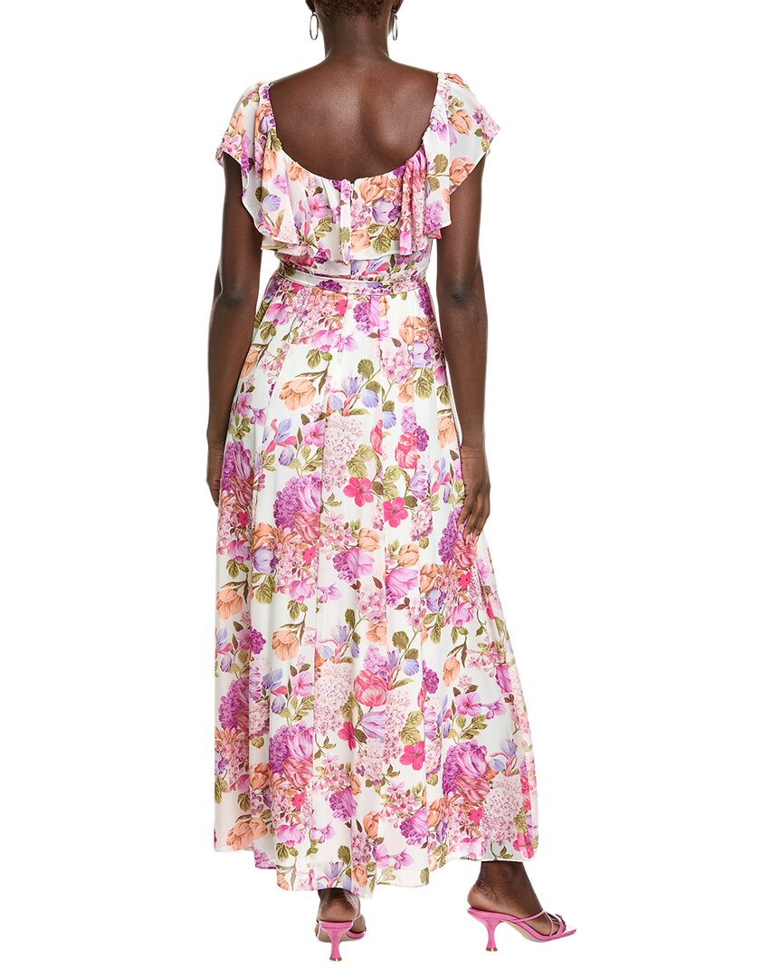 Maison Tara Printed Chiffon Crepe Short Sleeve Maxi Dress