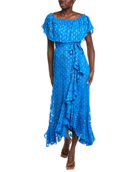 Maison Tara Clip Chiffon With Foil Short Sleeve Midi Dress