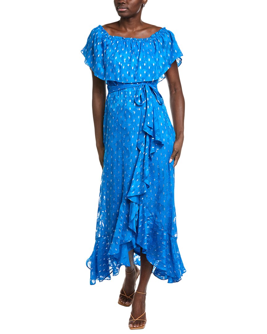 Maison Tara Clip Chiffon With Foil Short Sleeve Midi Dress