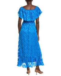 Maison Tara Clip Chiffon With Foil Short Sleeve Midi Dress