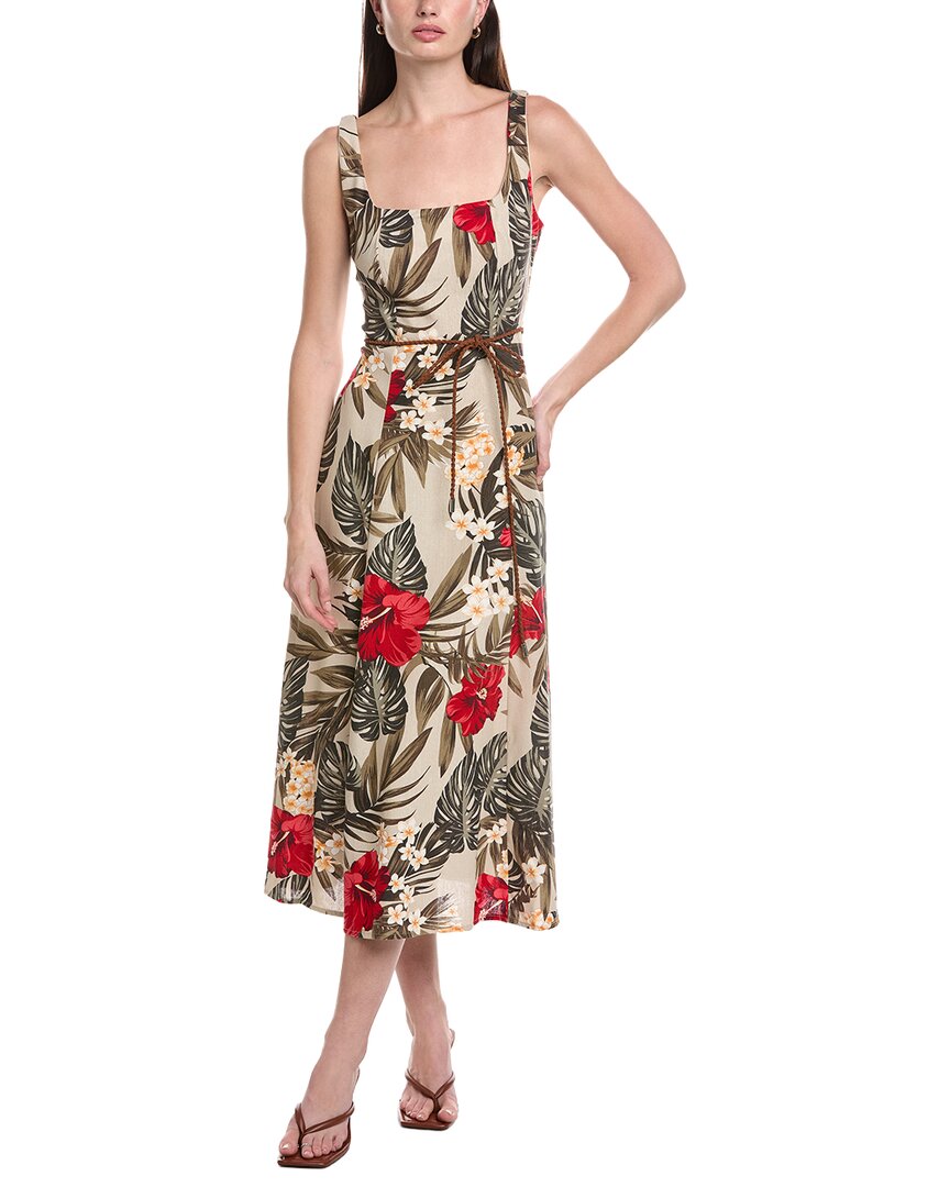 Maison Tara Printed Linen-Blend Sleeveless Midi Dress