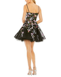 Mac Duggal Thin Strap Floral Embroidered Mini Dress