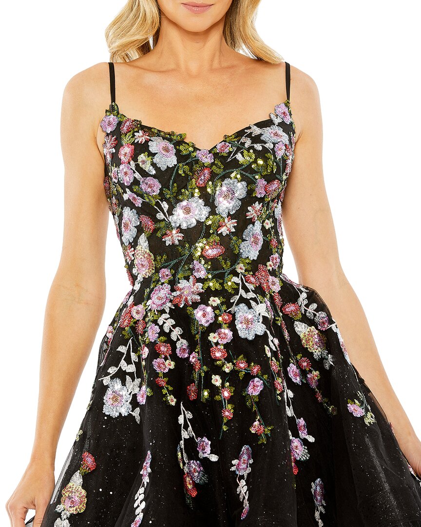 Mac Duggal Thin Strap Floral Embroidered Mini Dress