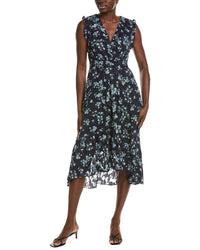 Anne Klein Pleated Waist V Neck Classic Midi Dress
