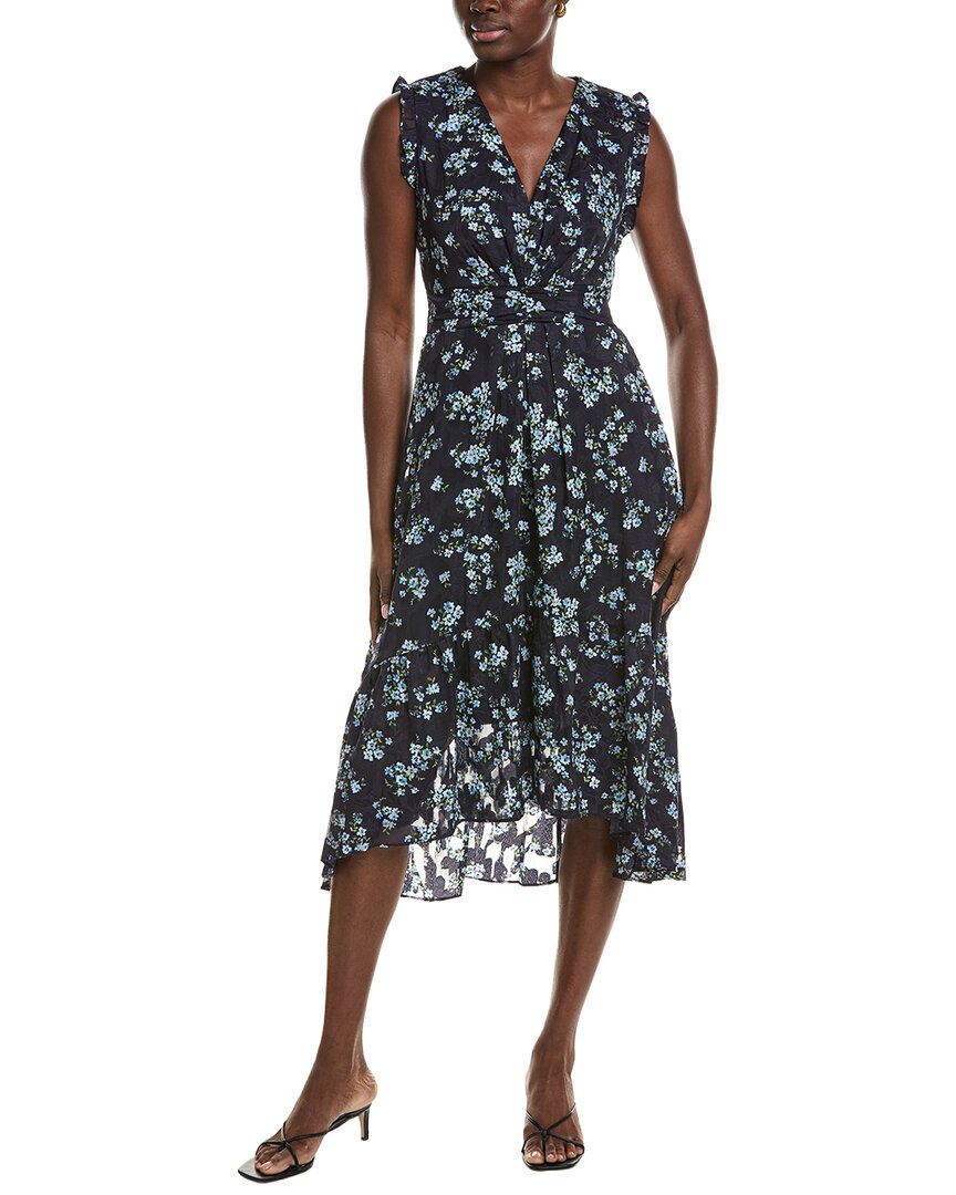 Anne Klein Pleated Waist V Neck Classic Midi Dress