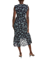 Anne Klein Pleated Waist V Neck Classic Midi Dress
