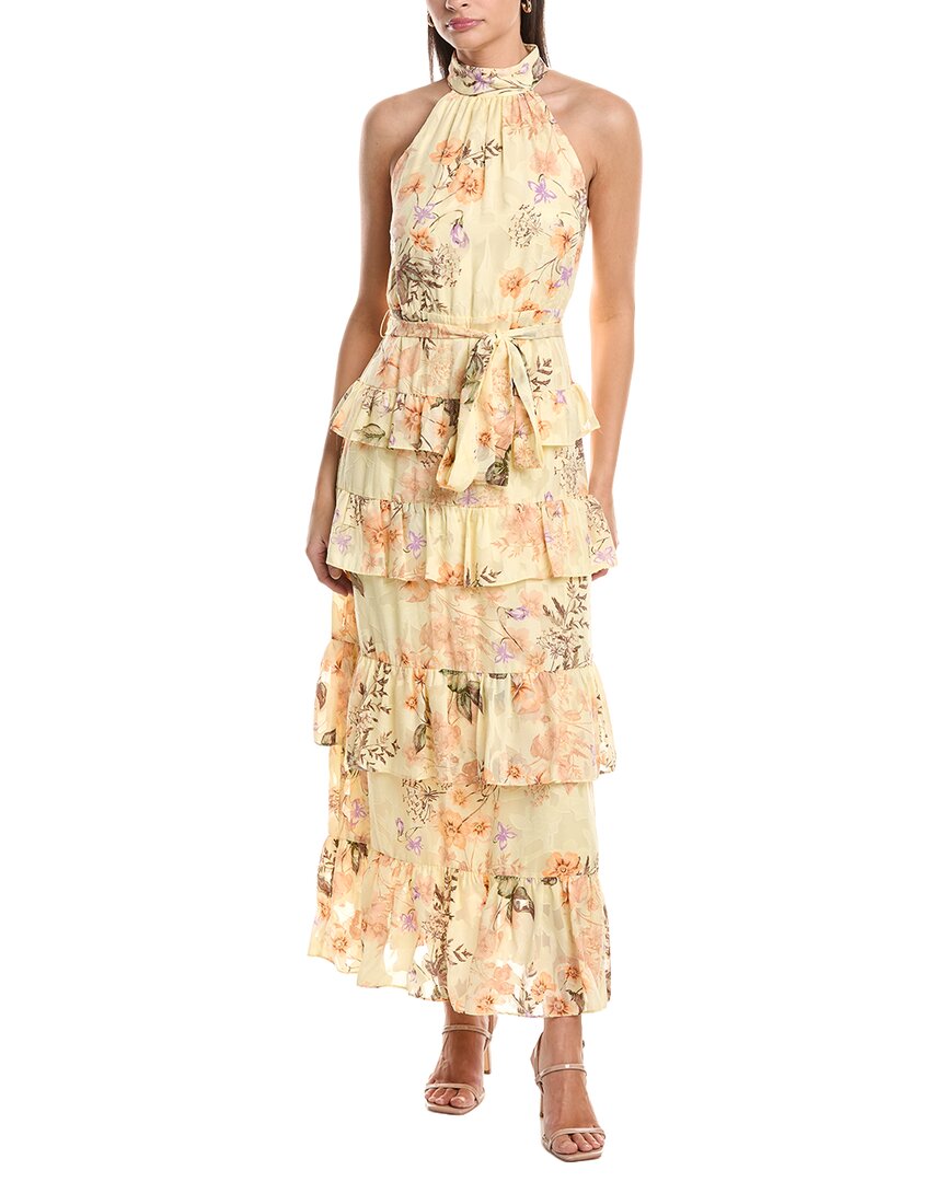 Anne Klein Tiered Halter Ruffle Chiffon Floral Maxi Dress