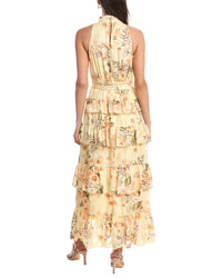 Anne Klein Tiered Halter Ruffle Chiffon Floral Maxi Dress