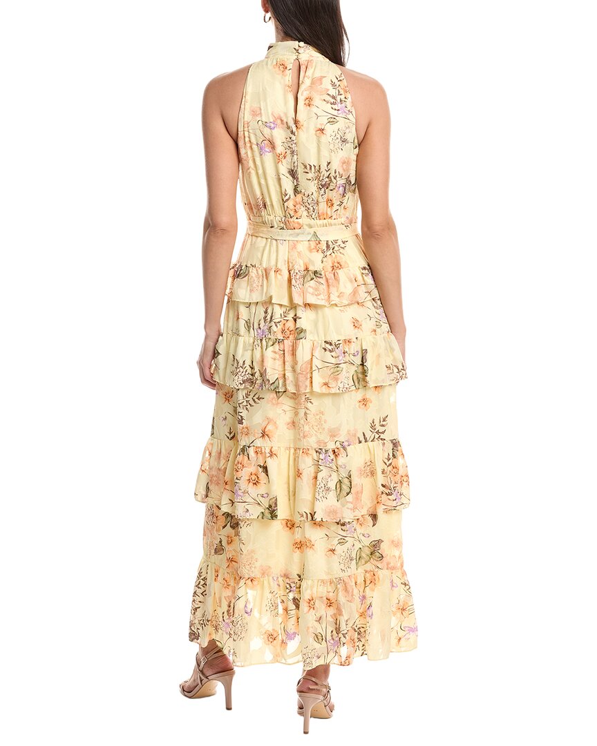 Anne Klein Tiered Halter Ruffle Chiffon Floral Maxi Dress