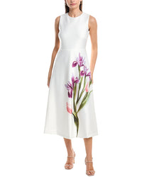 Anne Klein Crewneck A-Line Printed Scuba Midi Dress