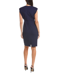 Anne Klein V-Neck Pleated Bodice Sheath Dress