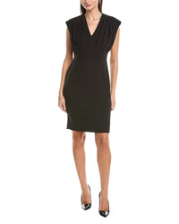 Anne Klein V-Neck Pleated Bodice Sheath Dress