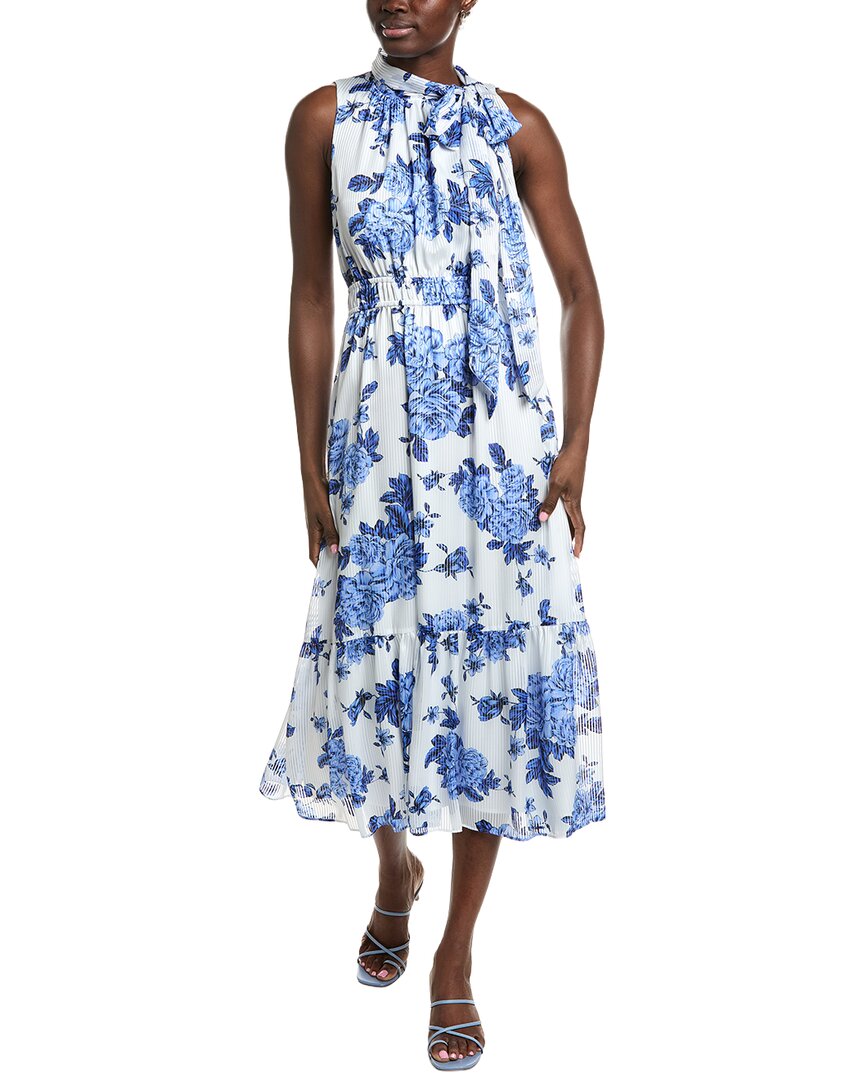 Anne Klein Tied Mock Neck Tiered Midi Dress
