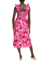 Anne Klein Smocked Ruffle Sleeve Midi Dress
