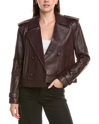 L’Agence Xoey Cropped Leather Trench Coat