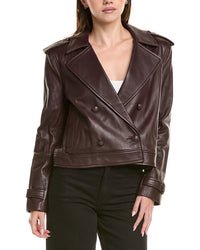 L’Agence Xoey Cropped Leather Trench Coat