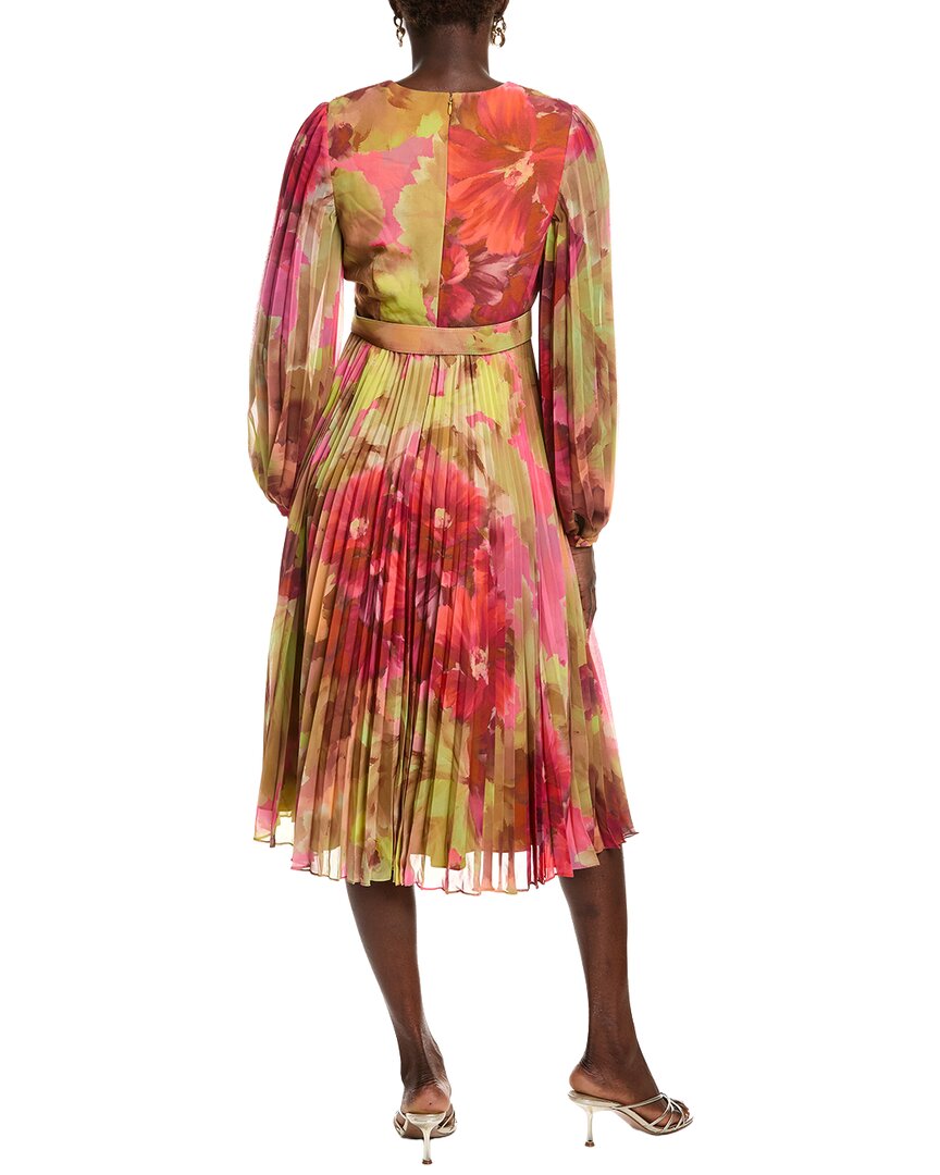 Badgley Mischka Pleated Floral Wrap Cocktail Dress
