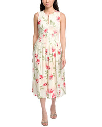 Sam Edelman Pintuck Linen-Blend A-Line Dress