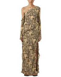Shona Joy Hadiya Asymmetrical Long Sleeve Ruffle Maxi Dress