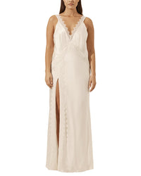 Shona Joy La Lune Cumulus Silk Lace Strap Split Maxi Dress