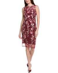 Adrianna Papell Floral Sequin Embroidery Midi Sheath Dress