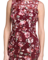 Adrianna Papell Floral Sequin Embroidery Midi Sheath Dress