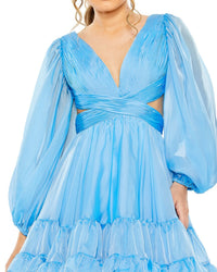 Mac Duggal Long Sleeve Chiffon Cut Out Mini Dress