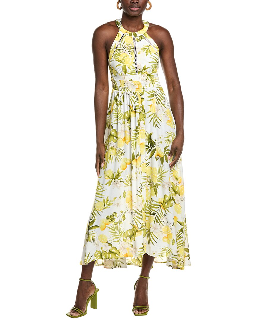Marion Lemon & Leaf Halter Smocked Maxi Dress