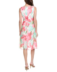 Adrianna Papell Draped Floral Chiffon Midi Sheath Dress