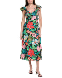 Adrianna Papell 3D Tropical Floral A-Line Midi Dress