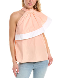 Pearl By Lela Rose Poplin Asymmetrical Ruffle Top Pink Regular 0 (XS)