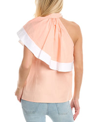 Pearl By Lela Rose Poplin Asymmetrical Ruffle Top
