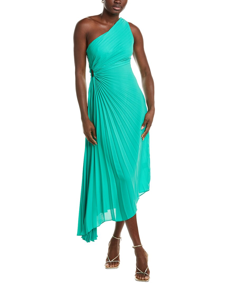 Nicole Miller Accordion Pleated One-Shoulder Midi Dress