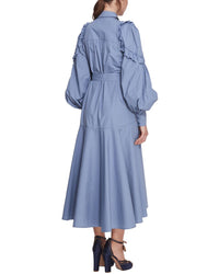Marchesa Notte Rosette Ruffle Midi Dress
