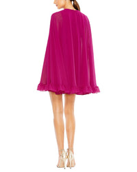 Mac Duggal High Neck Ruffle Hem Cape Mini Dress