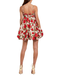 Mac Duggal Mac Duggal Brocade Thin Strap Puff Mini Dress With Bow