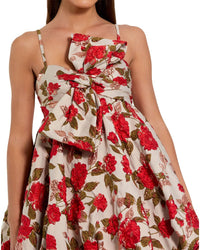 Mac Duggal Mac Duggal Brocade Thin Strap Puff Mini Dress With Bow