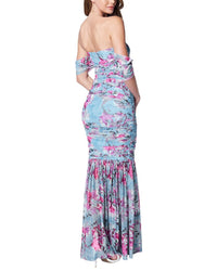 Bebe Bebe Off-Shoulder Mesh Gown