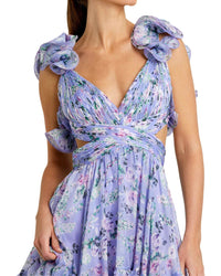 Mac Duggal Cut-Out Floral Midi Dress
