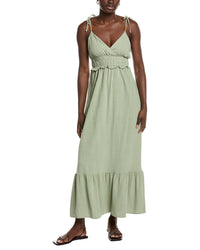 Marion Beaded Linen-Blend Strap Ruffled Dress