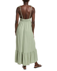 Marion Beaded Linen-Blend Strap Ruffled Dress