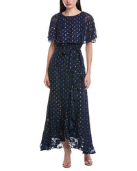 Maison Tara Lurex Clip Chiffon Midi Dress