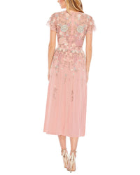 Mac Duggal Embellished High Neck Flutter Sleeve Midi Dress