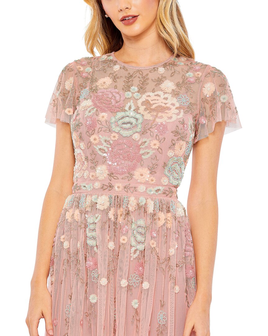Mac Duggal Embellished High Neck Flutter Sleeve Midi Dress
